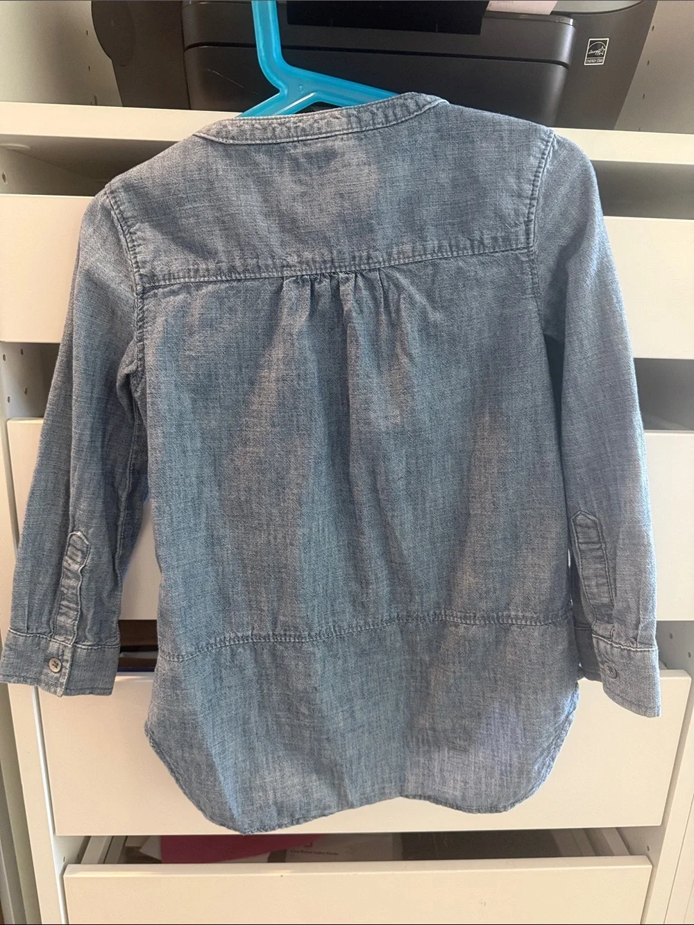 GAP Light Blue Denim Ruffle Button-Up Top